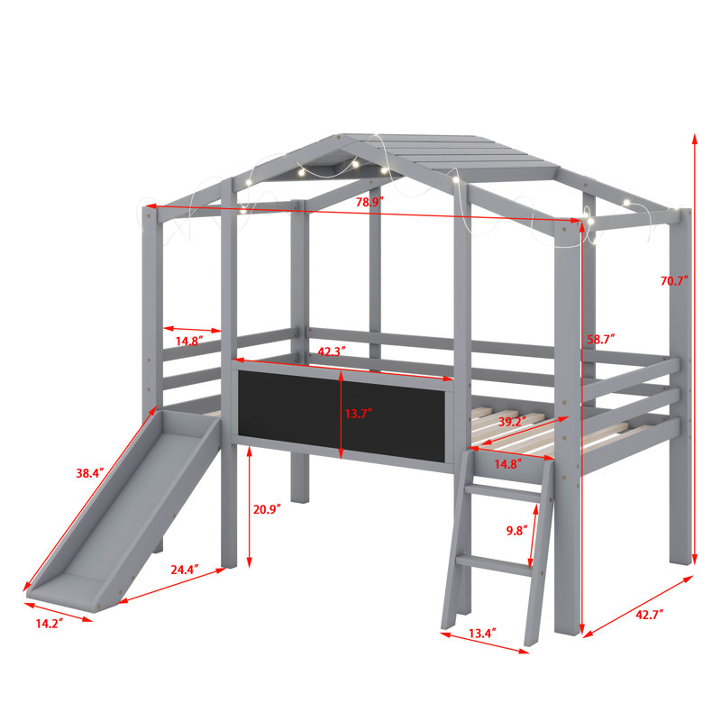 Endearing Twin Loft Bed With A Ladder, A Slide, And A Lovely House Design, Grey