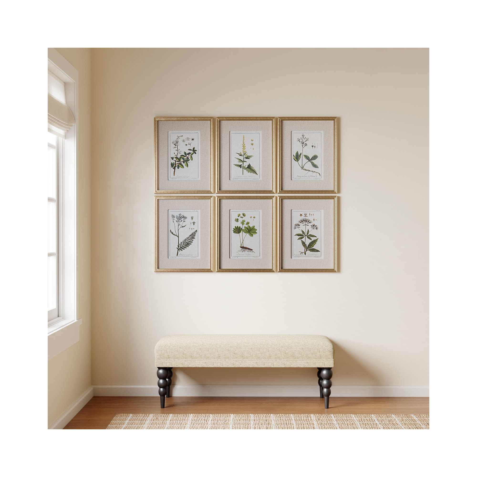 "Green Floral Botanical Study" by Grace Feyock Matted Distressed Gold Framed Graphic Art 