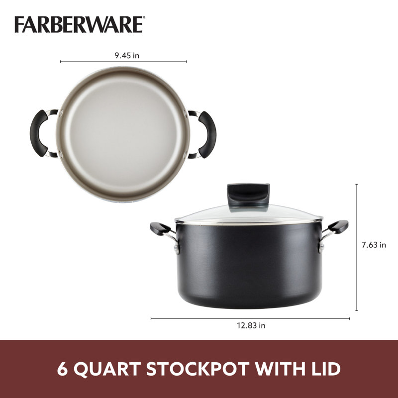 Farberware Smart Control Nonstick Stockpot with Lid, 6-Quart, Black
