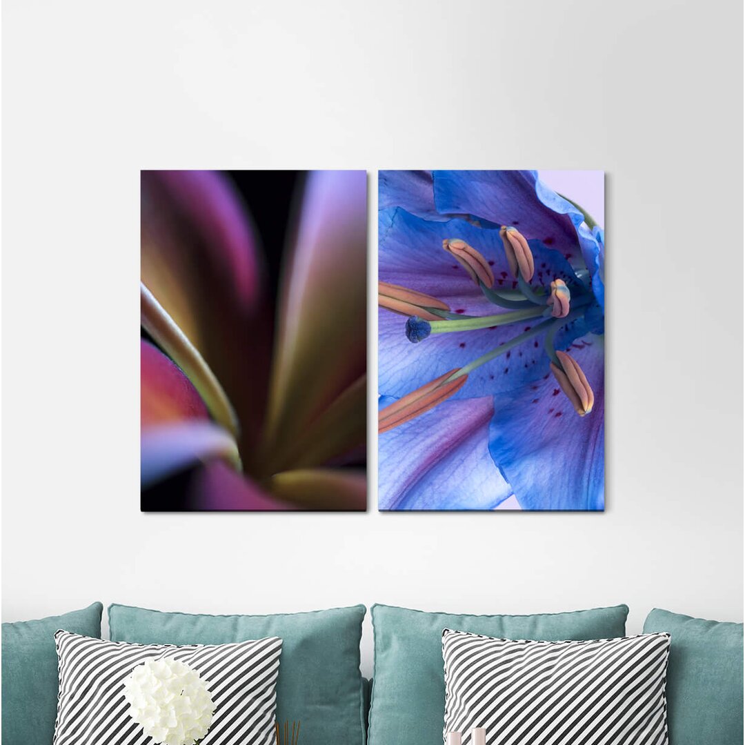 2-tlg. Leinwandbilder-Set - Fotografie „Lilies Flowers Blossoms Blue”