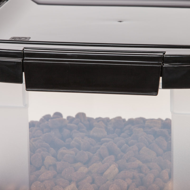 Clear and Black Airtight Plastic Food Storage Container with Casters, 32.5 Qt