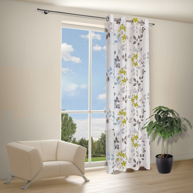 Dartmoor Semi Sheer Curtain Single Panel, Grey/Green