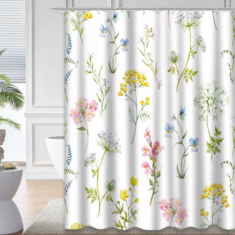 Rideau de douche à fleurs bleues rétro à motif floral et aquarelle, L 72 po x l 78 po