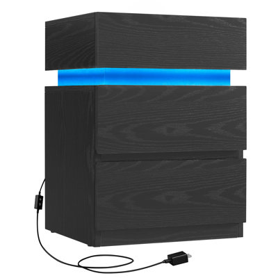 Karisia Nightstands with LED Lights, Adjustable Light Colours, 3 Drawers, Side Table, Modern Style by Wrought Studio