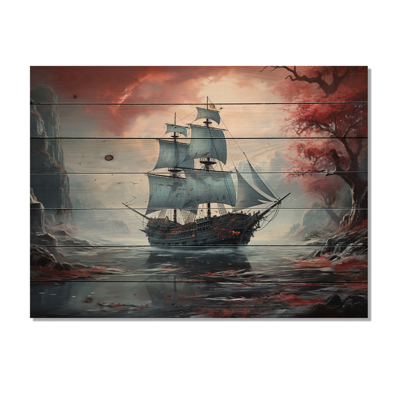 Naufrage pirate I - pirate sur bois, H 10 po x l 20 po x P 0,78 po