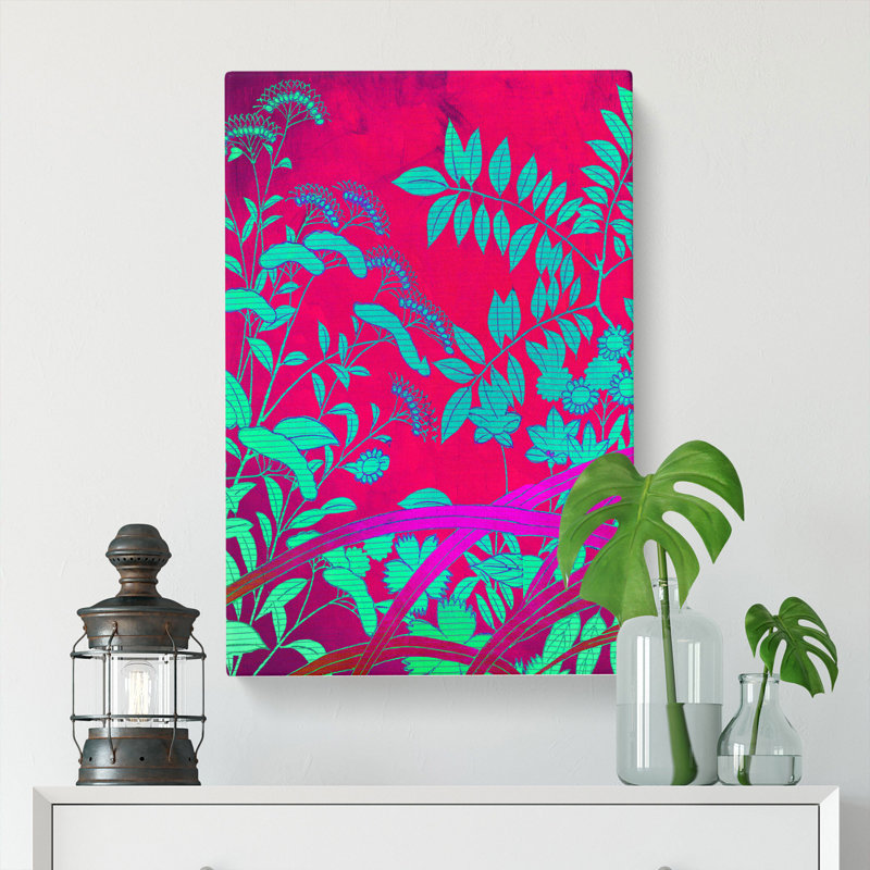 Floral Mural Maroon - Wrapped Canvas Print, 91cm H x 60cm W x 3cm D