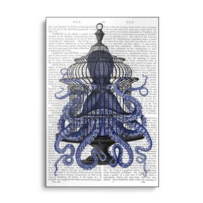 Steelpix Metal Canvas - Blue Octopus in Cage, Print BG by Fab Funky - Wall Art Print