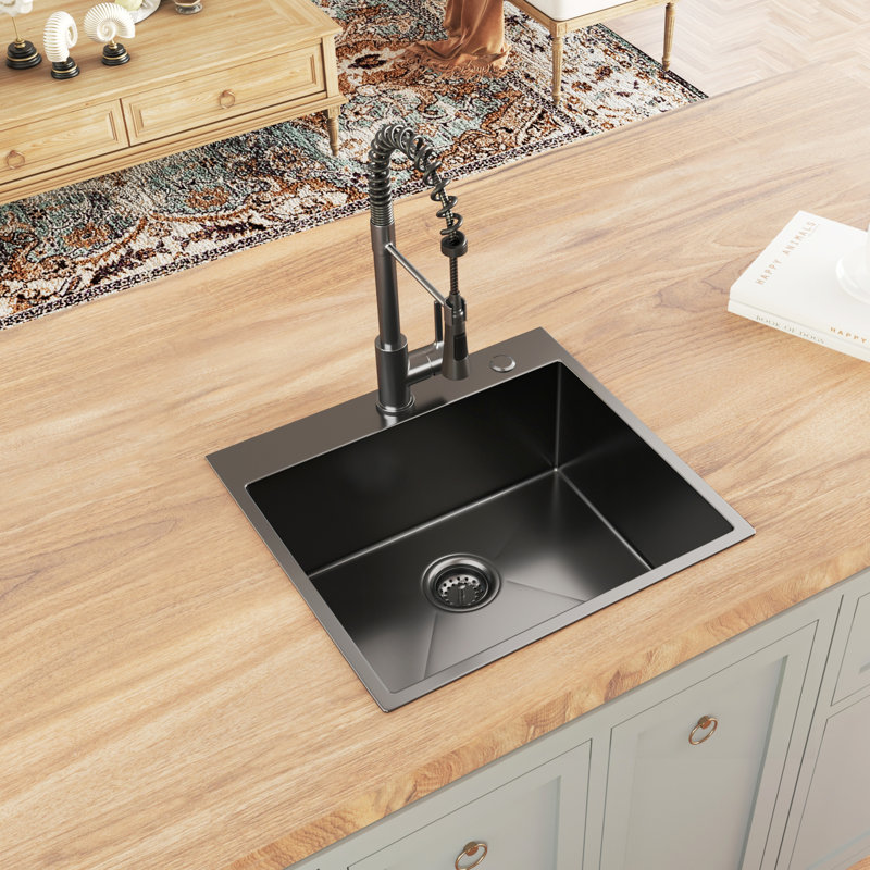 Single Bowl Stainless Steel Kitchen Sink, 25" L x 22" W