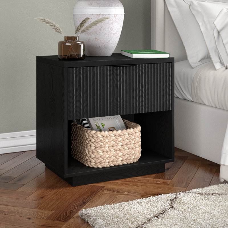 Nolin 24" Wide Rectangular Nightstand, Black Grain