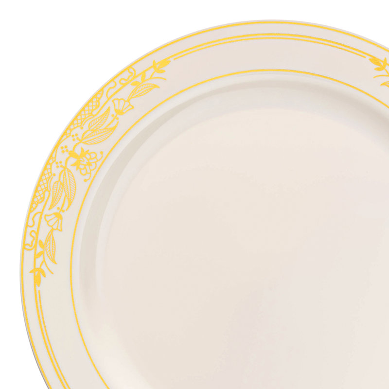 Assiettes en plastique ivoire avec bordure dorée Harmony (10,25 po)