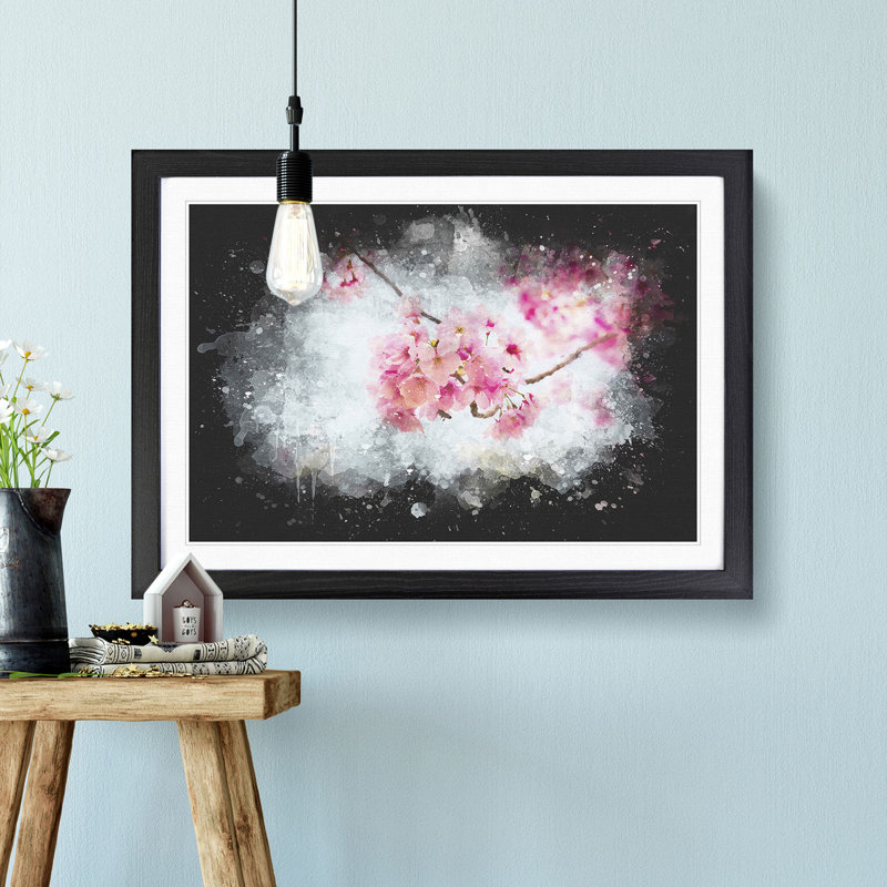 Pink Sakura Blossom Tree in Bloom - Picture Frame Graphic Art Print, 33cm H x 45cm W x 2cm D, Black Framed