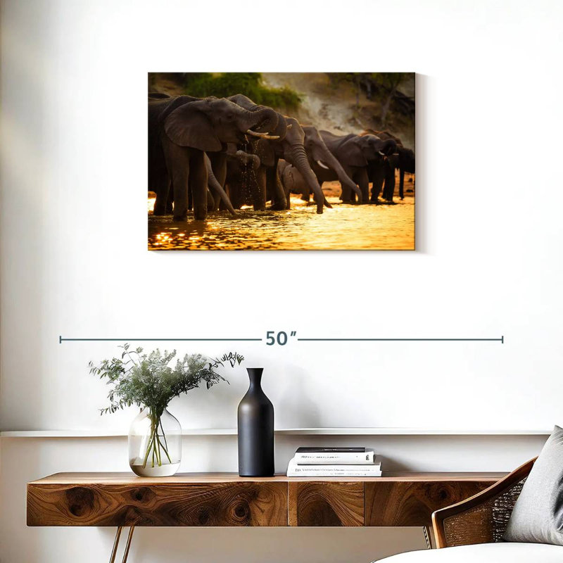 Éléphants dans la savane, H 20 po x l 30 po