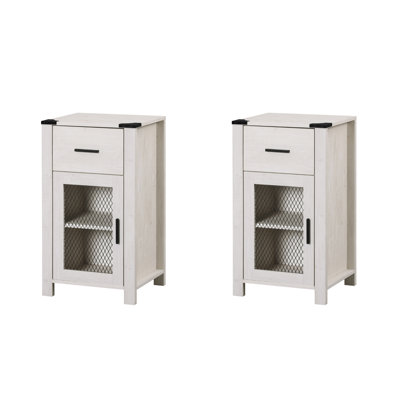 Ensemble de 2 tables de bout Farmhouse avec tiroir et porte en filet rustique, blanc antique