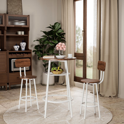 3 Pcs Dining Table and Chairs Set with 2 Stools Dining Table Set Tabletop for Home or Hotel Dining Room, Kitchen or Bar