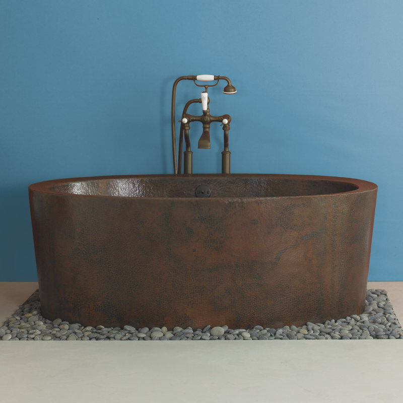Aspen 64" x 36" Freestanding Soaking Copper Bathtub, Antique Copper