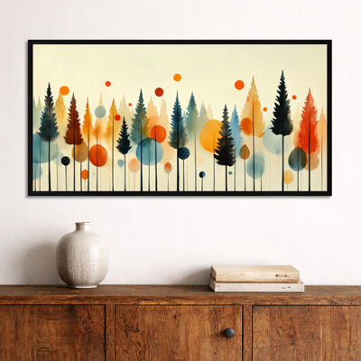 «Blue Orange Summer Valley Pine Forest Silhouettes III», impressions encadrées paysage, décoration murale rustique