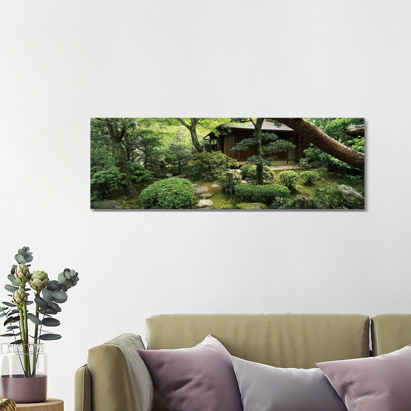 Temple in a Garden, Yuzen-En Garden, Chion-In, Higashiyama Ward, Kyoto, Kyoto Prefecture, Kinki Region, Honshu, Japan 1 Piece Wrapped Canvas Panoramic Wall Art