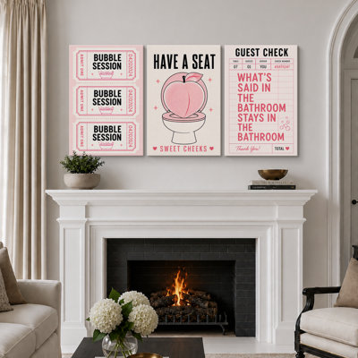 Citation rose humoristique de salle de bain avec séance de bulles et douces joues, images de salle de bain, impression sur toile encadrée, 3 pièces
