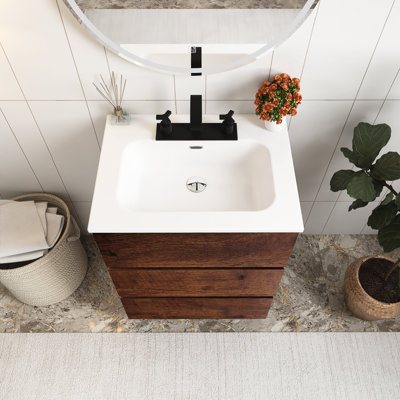 Meuble-lavabo autoportant de 24 po avec lavabo et 3 trous de robinet