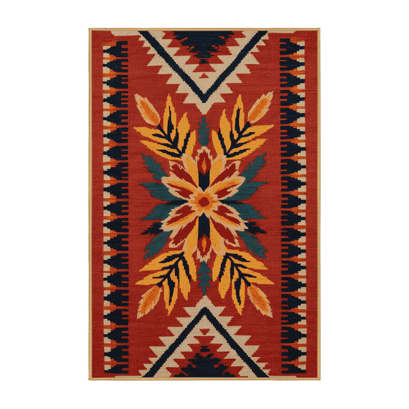  Tapis lavable de style pinceau indien du Sud-Ouest, Rectangle 5 pi x 7 pi