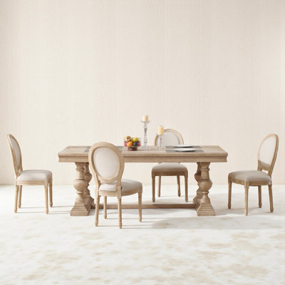 Amando High-End Beige French Country Dining Chairs, Upholstered Chairs With Round Back, Wire Drawing And Carving Techniques