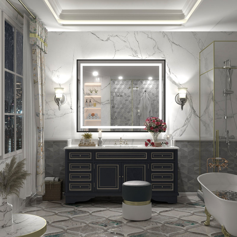 Wayfair Basics® UL Certified Front & Back LED Anti-Fog Tempered Glass Framed Bathroom/Vanity Mirror, 44" x 36"