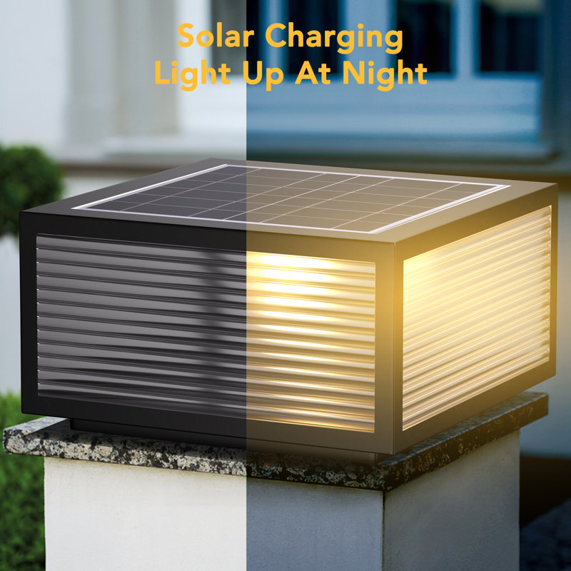 Solar Powered Integrated LED Outdoor Table Lamp Patio Post Lamp, 7.8" H x 11.8" W x 11.8" D