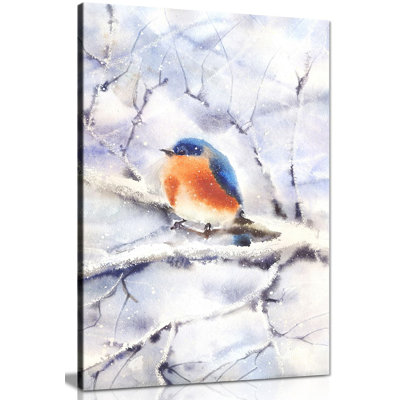 Winter Robin in the Snow 1 Piece Wrapped Canvas Wall Art