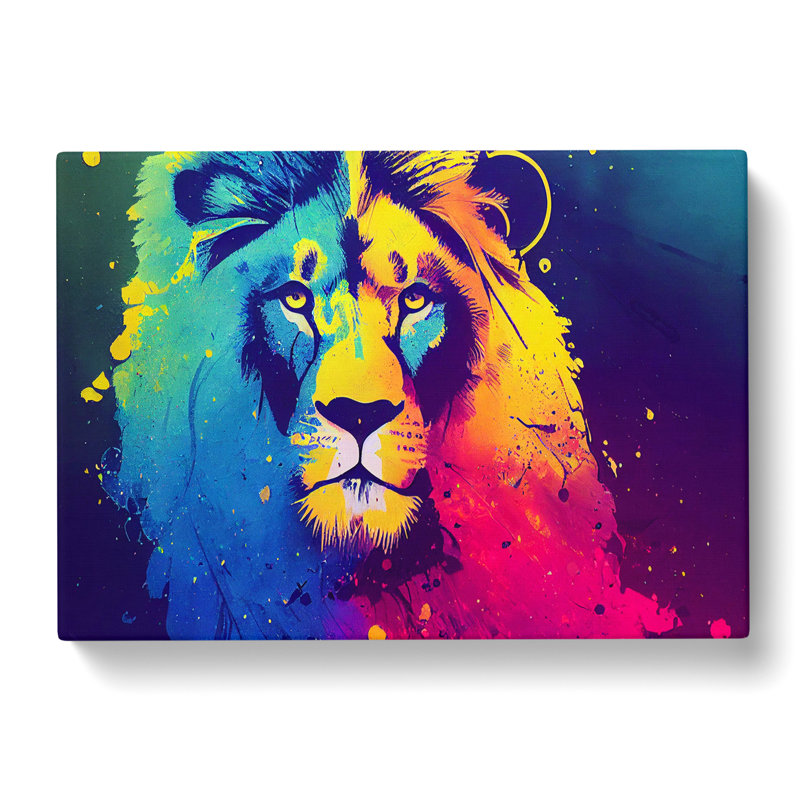Lion Paint Splatter Abstract - Wrapped Canvas, 35cm H x 50cm W x 3cm D