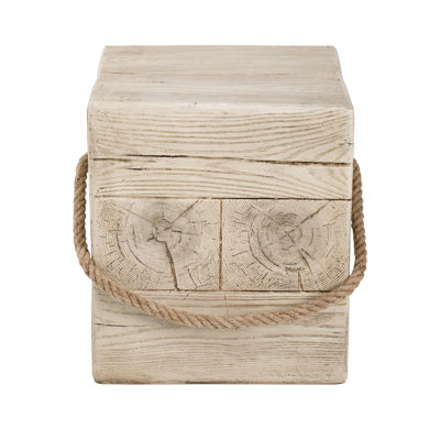 Carter Outdoor Wood Grain Square MGO Side Table with Braided Cord Accent