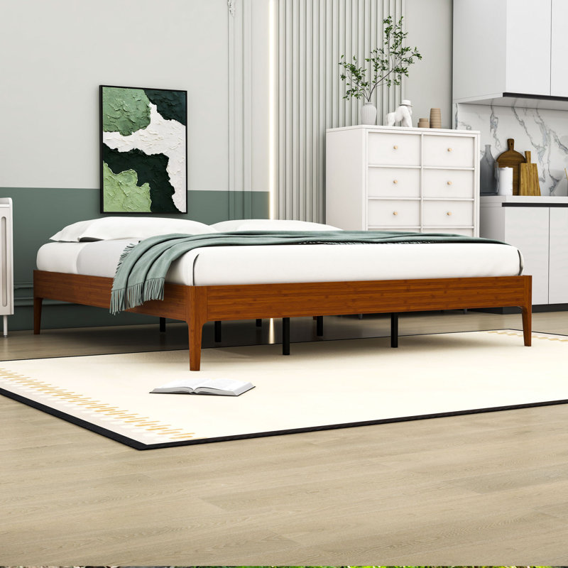 Bamboo Platform Bed with Metal Support and Underbed Storage, King, Brown