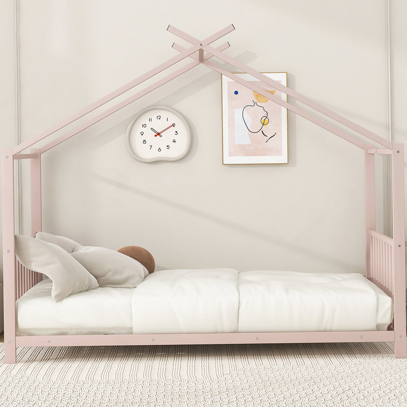 Lit plateforme simple en métal, rose, Pink