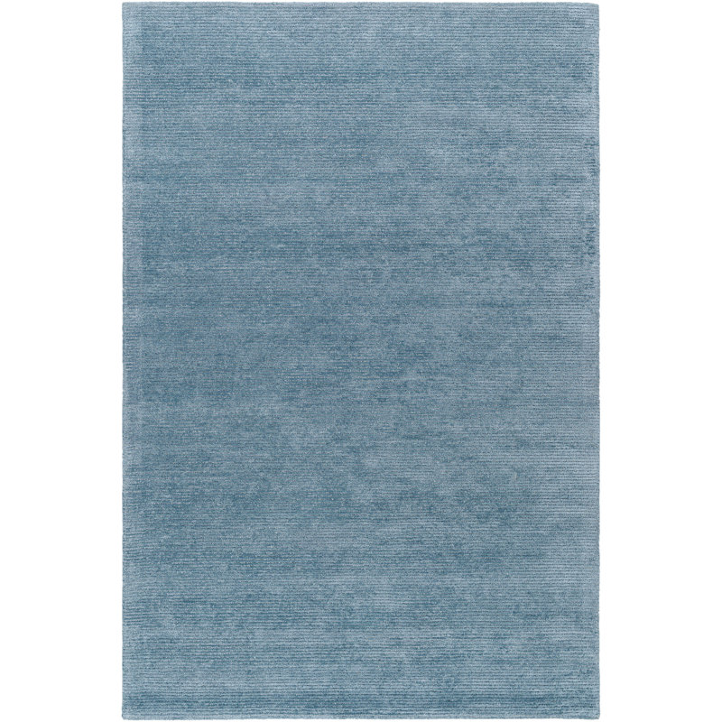 Tapis en viscose / laine touffeté à la main de couleur turquoise Dishaun, Carré 10 pi