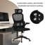 Chaise de bureau ergonomique à haut dossier avec filet respirant et appui-tête réglable, soutien lombaire de soutien et roulettes silencieuses pour le bureau personnel