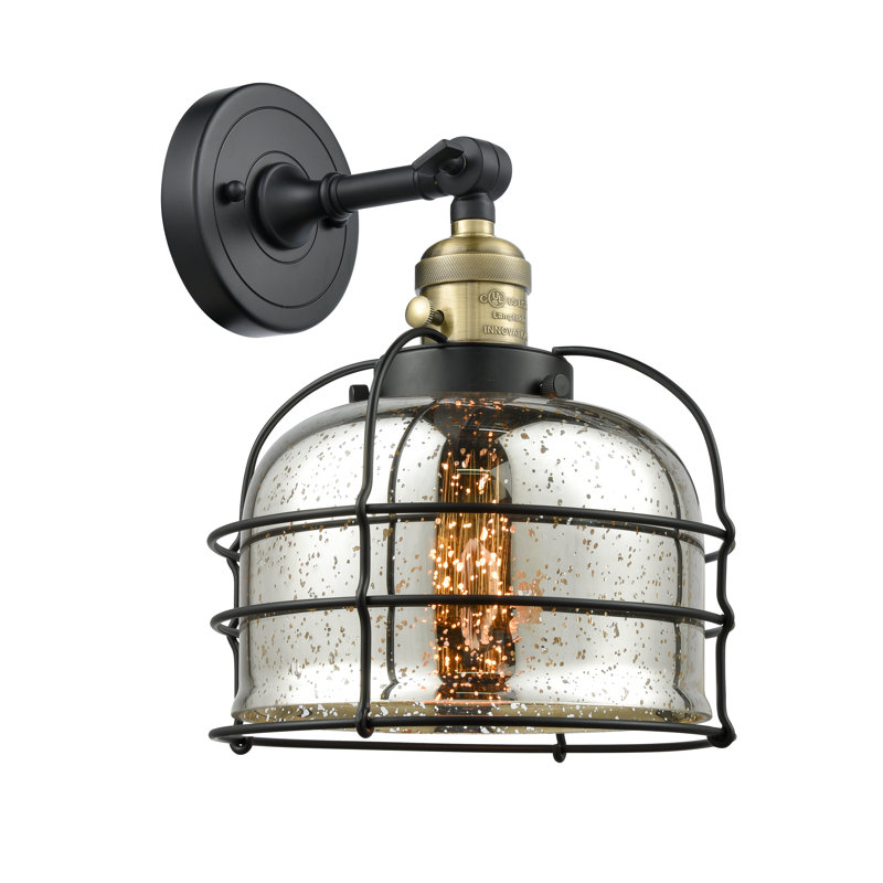 Applique murale 1 lumière 9 "Bell Cage, Argent mercuré plaqué, Laiton antique noir, Ampoule à DEL rétro de 3,5 W