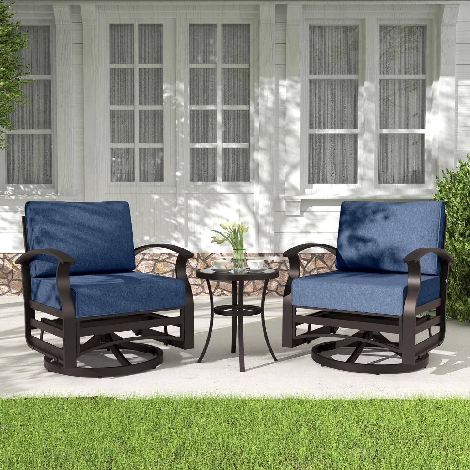 Phi Villa Outdoor Metal Swivel Rocker Chairs Swivel Metal Yard