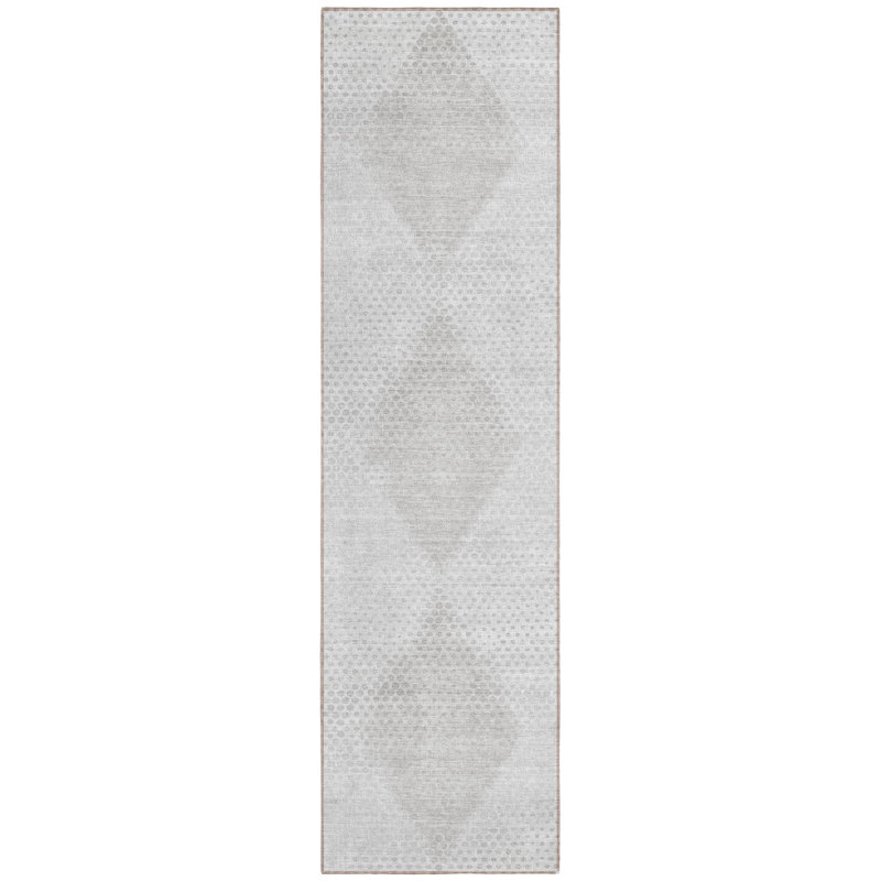 8' Runner Ivory Geometric Washable Non Skid Indoor Outdoor Runner Rug