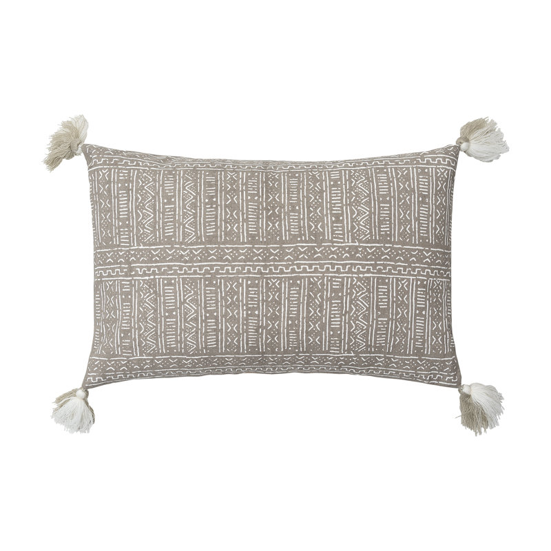 Modern Brown Cotton Canvas Rectangular Throw Pillow with Tassels