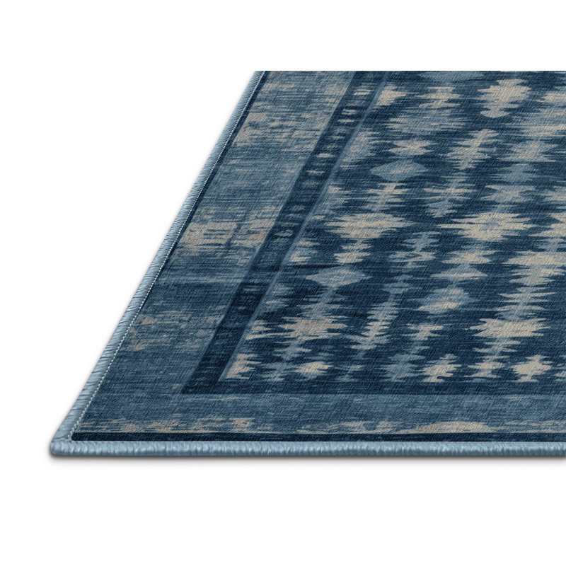 Tapis bleu lavé à la machine, Carré 5 pi