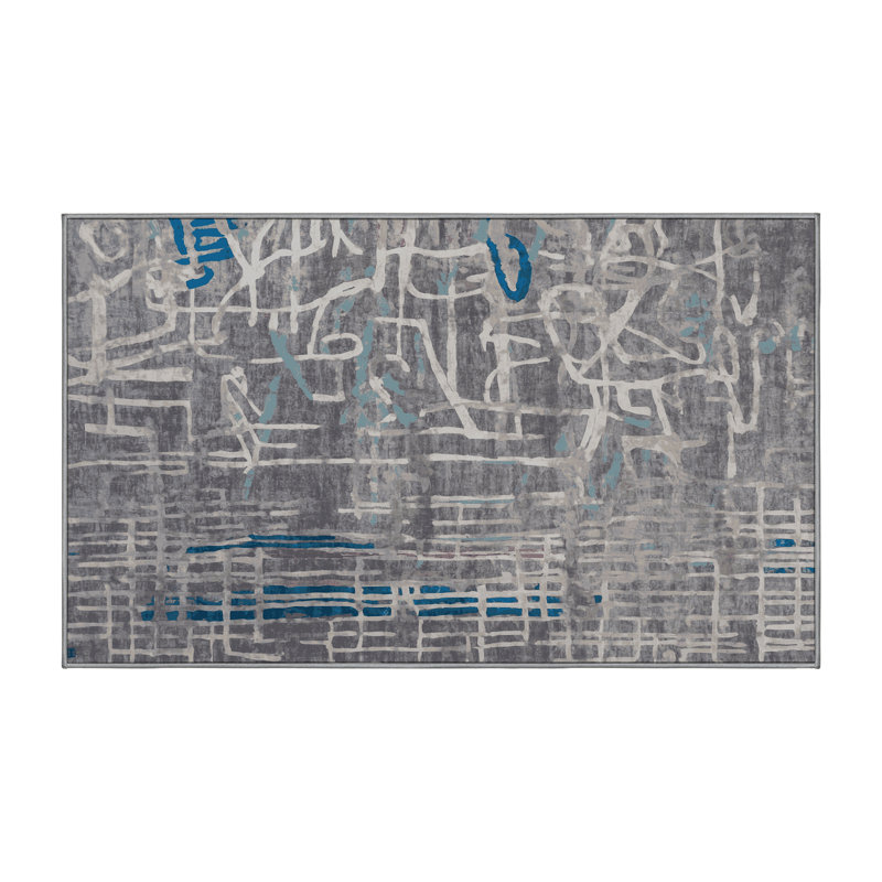 Machine Washable Gray Area Rug, Rectangle 6' x 9'