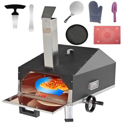 Four à pizza noir mat 12 po avec rotation manuelle à 360 ° - acier inoxydable double couche