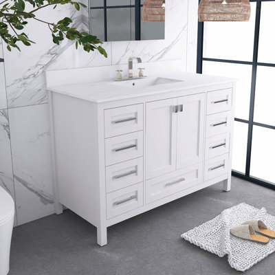 Aishwarya 48.38'' Free Standing Single Bathroom Vanity with Carrara Marble Top -  Wildon HomeÂ®, CDCF6034F8FF48518E3668DBC275C41C