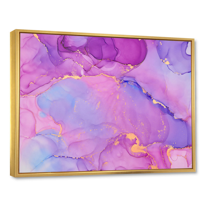 Reproduction d'art sur toile mauve abstraite mauve de luxe, H 16 po x l 32 po, Cadre flottant doré