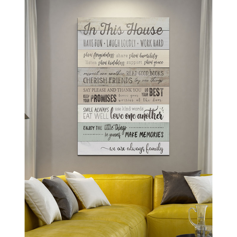 «In this house», reproduction d'art textuel sur toile, H 18 po x l 12 po x 1,5 po, Toile tendue