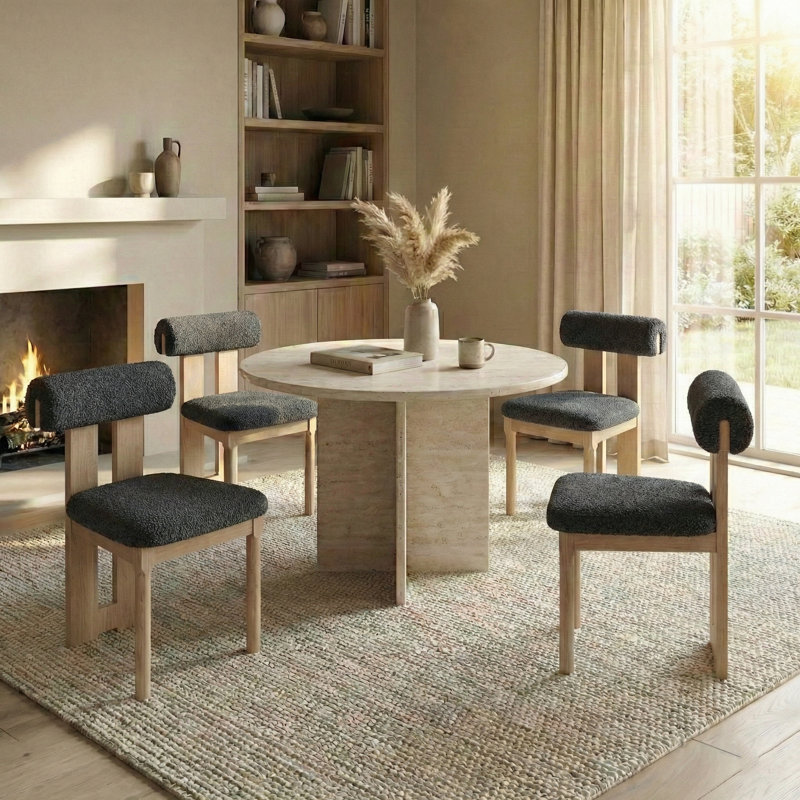 Abentego Solid Wood Fabric Dining Chair, Dark Gray, 4