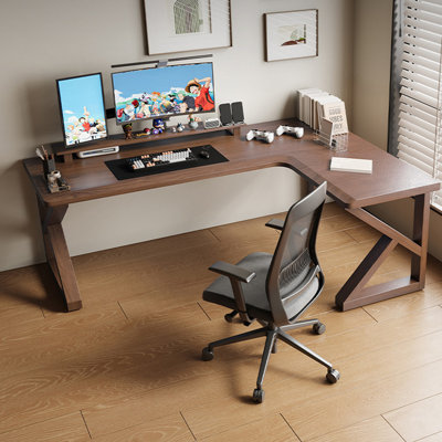 Bureau en bois massif en forme de L avec pieds de support Modern Minimalist
