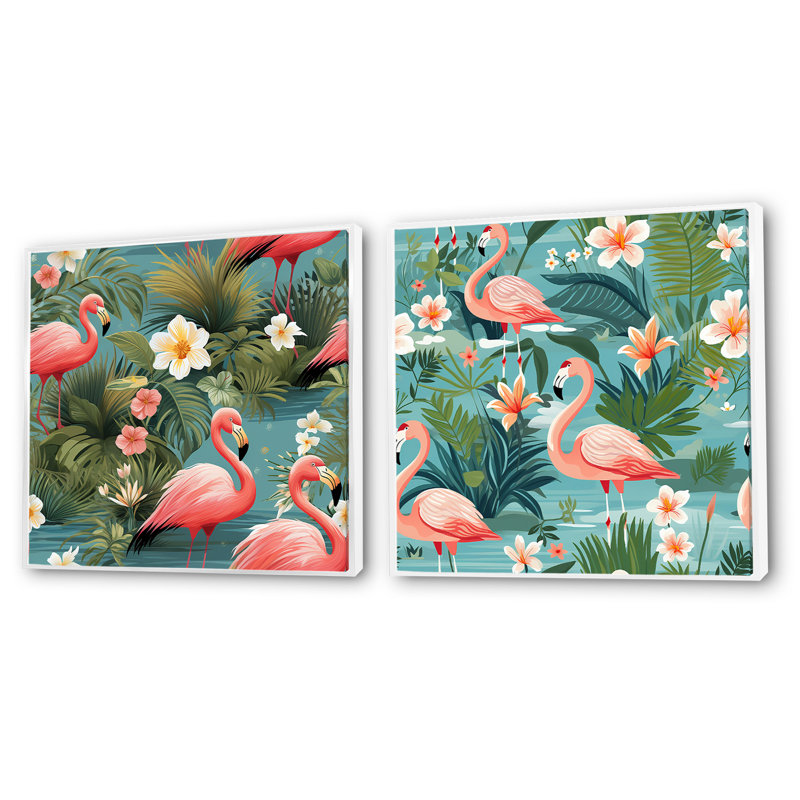 Flamingo Paradise - motif tropical - ensemble de 2 collages carrés tropicaux, Cadre flottant blanc, H 36 po x l 73 po