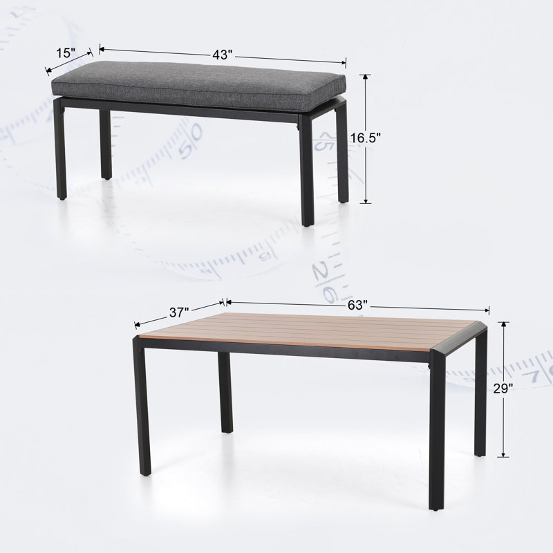 Ensemble de salle à manger rectangulaire pour 4 personnes 63 "avec coussins Craver
