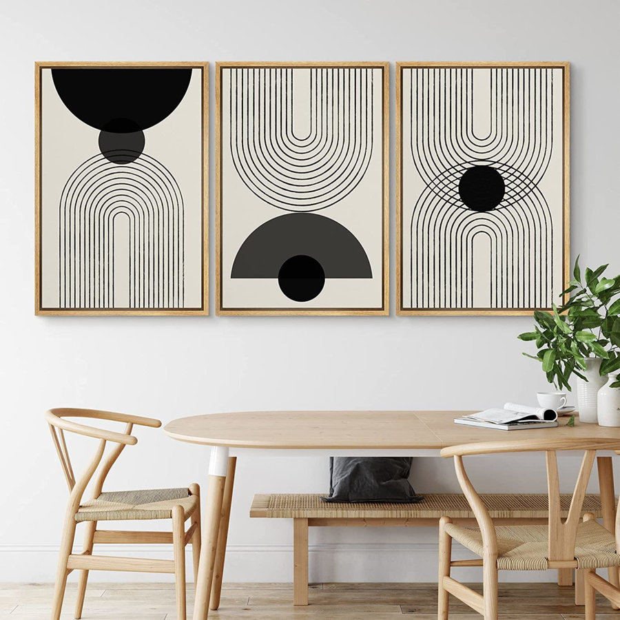 SIGNLEADER Framed Canvas Print Wall Art Black Semi-Circle An Line Parabola Abstract Shapes Illustrations Modern Art Minimalist Edgy Black And White For Living Room, Bedroom, Office -2106-A0506-M24 Black