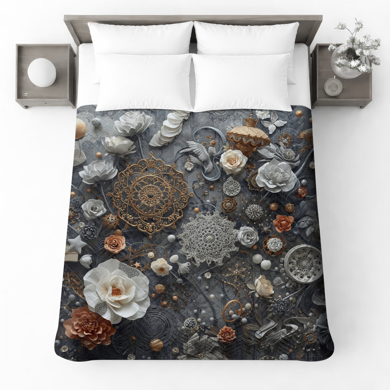 Couvre-lit matelassé à motif floral complexe toutes tailles, Double
